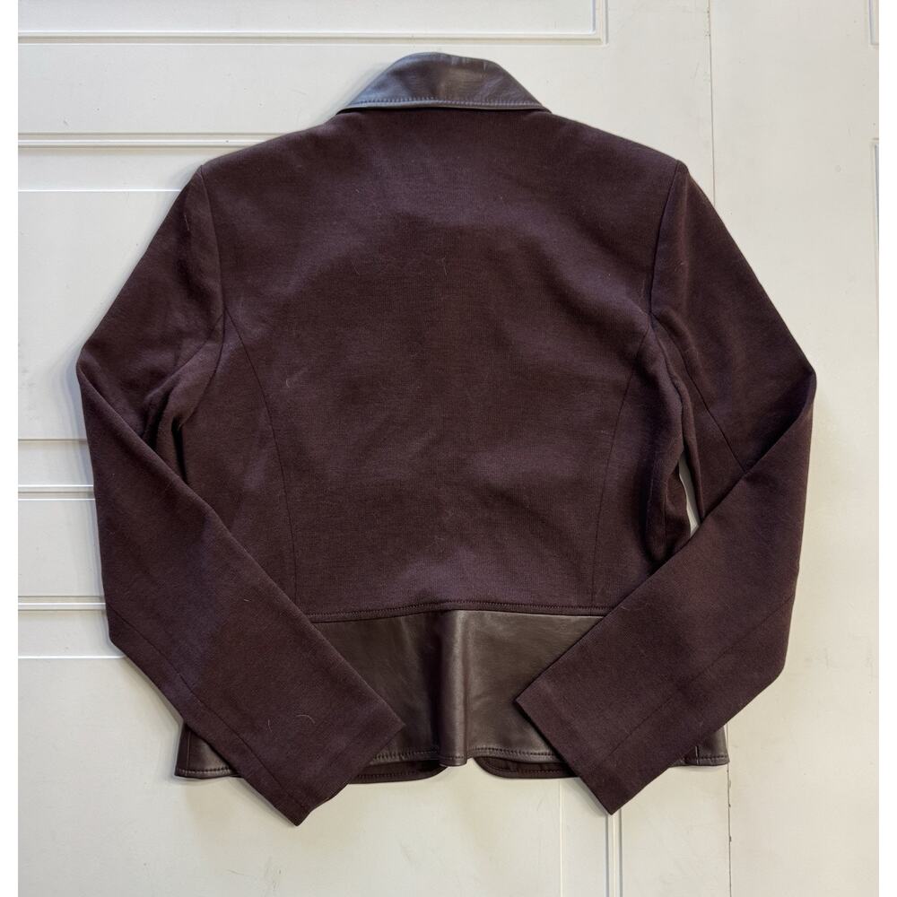 NWT $1495 St John Collection Brown Size 8 Wool Blend Leather Silk Jacket - Picture 8 of 8